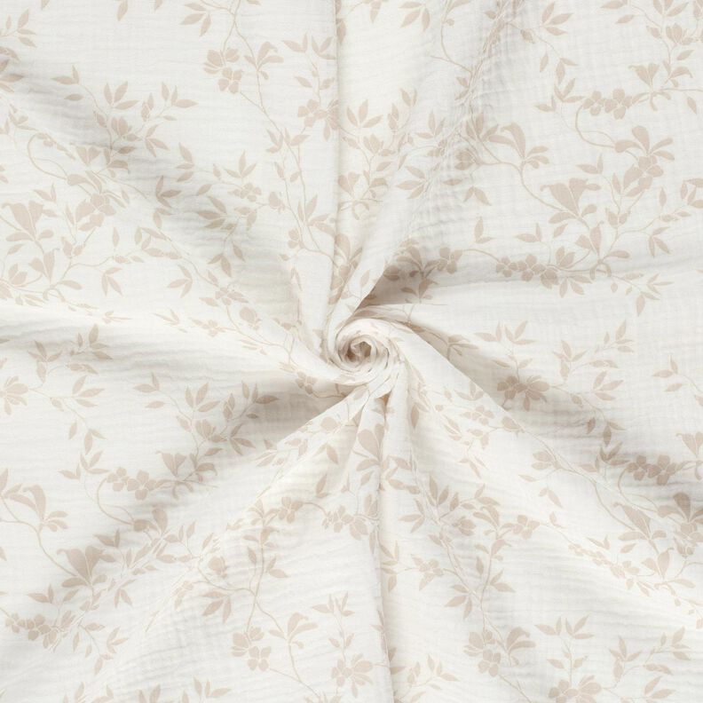 Musselina/ Tecido plissado duplo Gavinha folhas – branco sujo/natural,  image number 3
