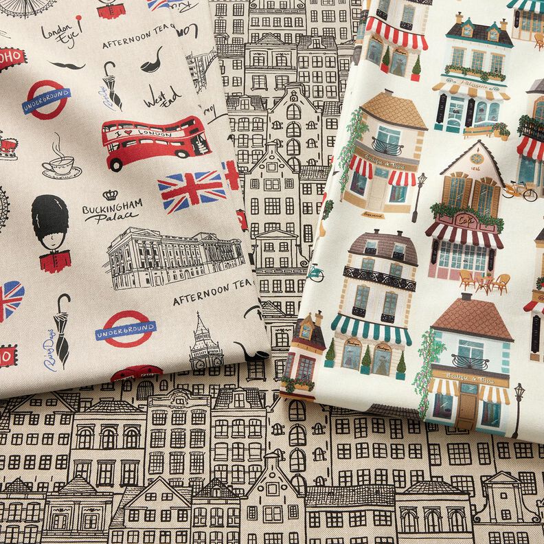 Tecido para decoração Meio linho Panamá Casas de cidade – natural/preto,  image number 5