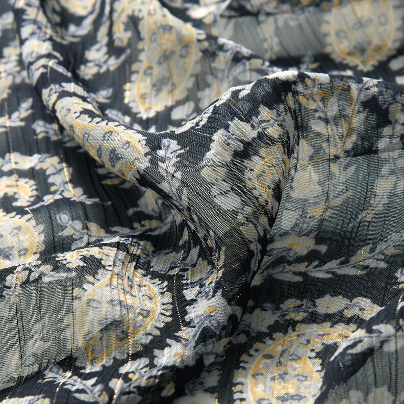 Crepe Chiffon Paisley e riscas Lurex – preto/azul prateado,  image number 2