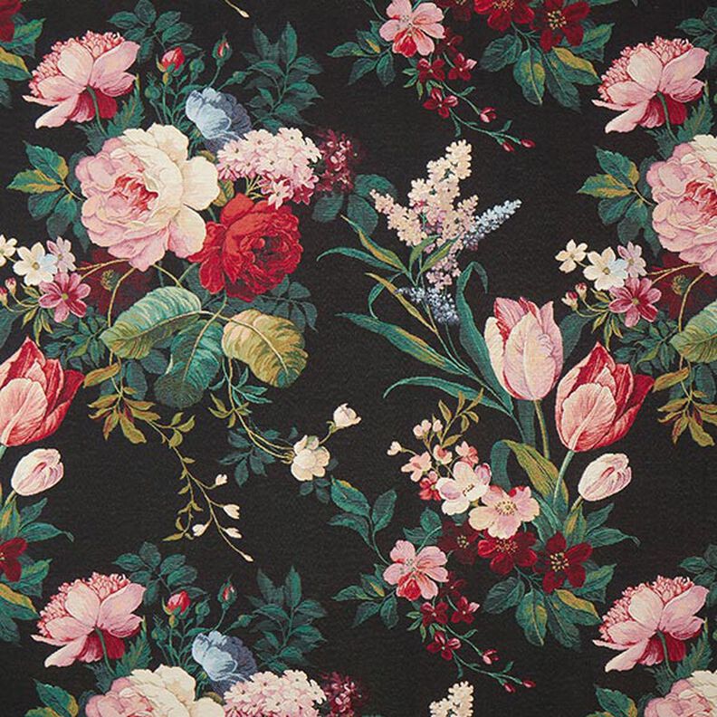 Tecido para decoração Gobelina Bouquet de flores – preto/carmin,  image number 1