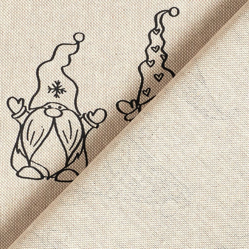 Tecido para decoração Meio linho Panamá gnomos festivos – natural/preto,  image number 4