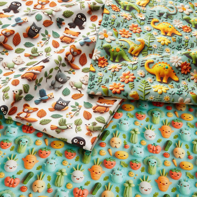 Popelina de algod&atilde;o Legumes de plasticina felizes Impress&atilde;o Digital &ndash; azul marinho,  image number 5