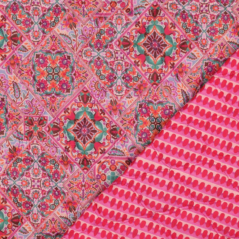 Tecido acolchoado Dupla face Losangos | Poppy Fabrics – rosa intenso/verde pinheiro,  image number 1