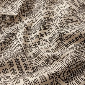 Tecido para decoração Meio linho Panamá Casas de cidade – natural/preto, 