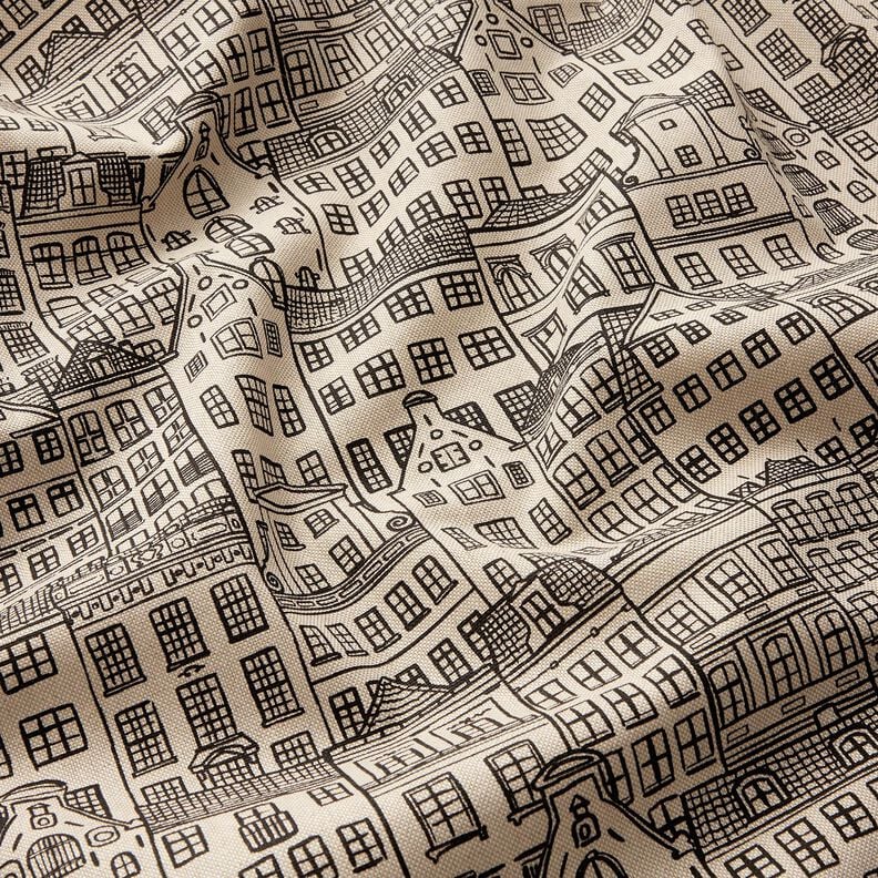 Tecido para decoração Meio linho Panamá Casas de cidade – natural/preto,  image number 2