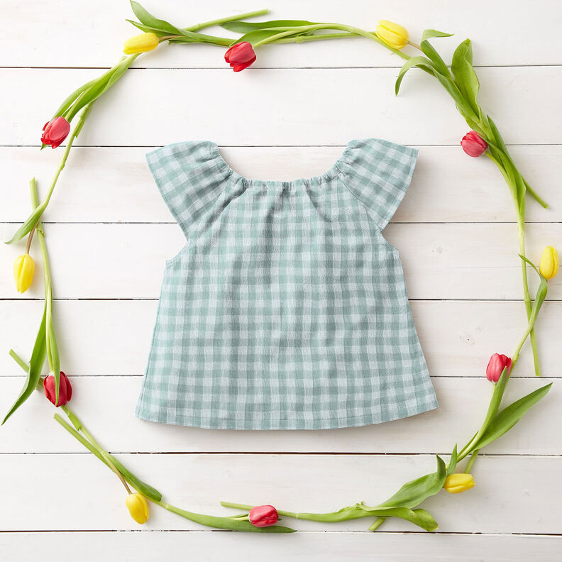 Musselina/ Tecido plissado duplo Xadrez Vichy com fio tingido – verde amarelado/branco,  image number 6