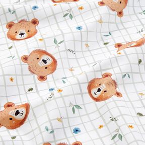 Popelina de algod&atilde;o Ursinhos de peluche em padr&atilde;o xadrez Impress&atilde;o Digital &ndash; branco/verde amarelado, 