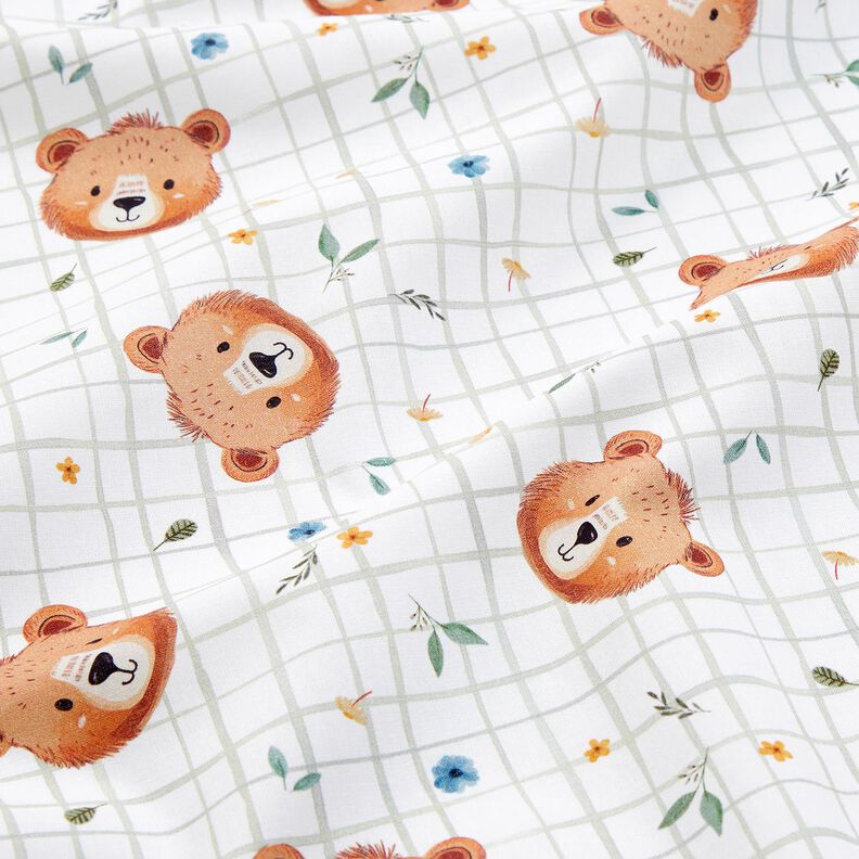 Popelina de algod&atilde;o Ursinhos de peluche em padr&atilde;o xadrez Impress&atilde;o Digital &ndash; branco/verde amarelado,  image number 2