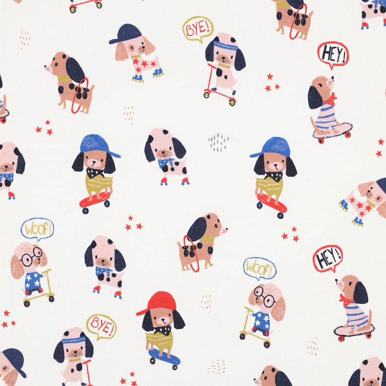 Jersey de algod&atilde;o C&atilde;o a andar de skate Impress&atilde;o Digital | Poppy Fabrics &ndash; marfim/ouro ros&eacute;,  image number 1