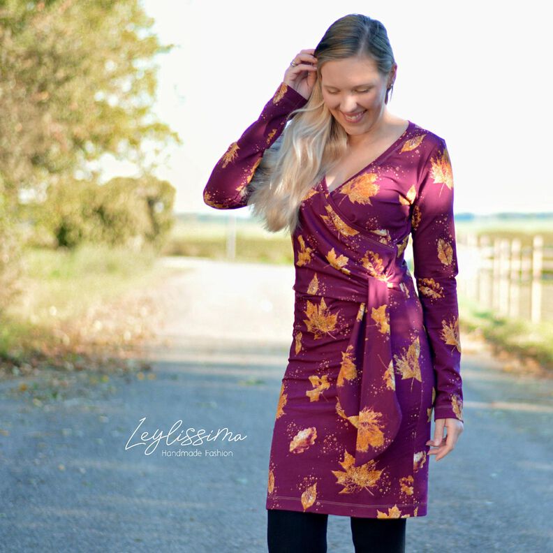 French Terry Folhas douradas de outono | Glitzerpüppi – uva/dourado,  image number 5