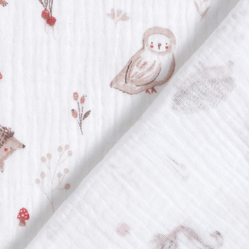 Musselina/ Tecido plissado duplo Animais na clareira da floresta – branco,  image number 4