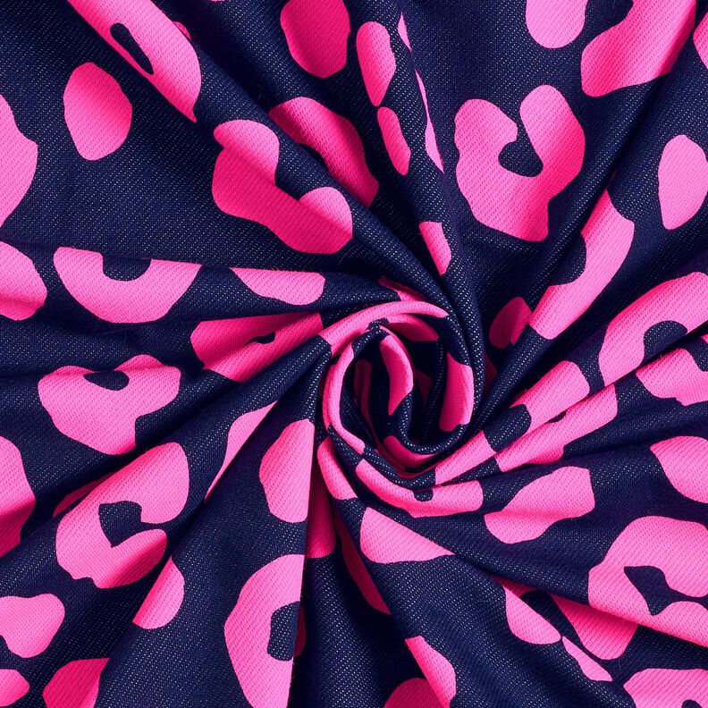 French Terry Sweat de verão Jeanslook com estampado Leo neon – azul-noite/rosa vivo,  image number 3