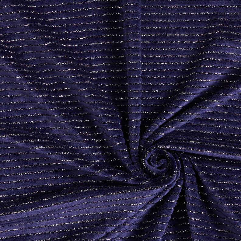 Tecido aveludado Nicki Riscas brilho – azul-marinho/prata metálica,  image number 3