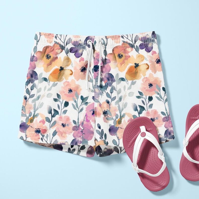 GOTS Jersey de algodão Aguarela Prado de flores Impressão Digital – marfim,  image number 6