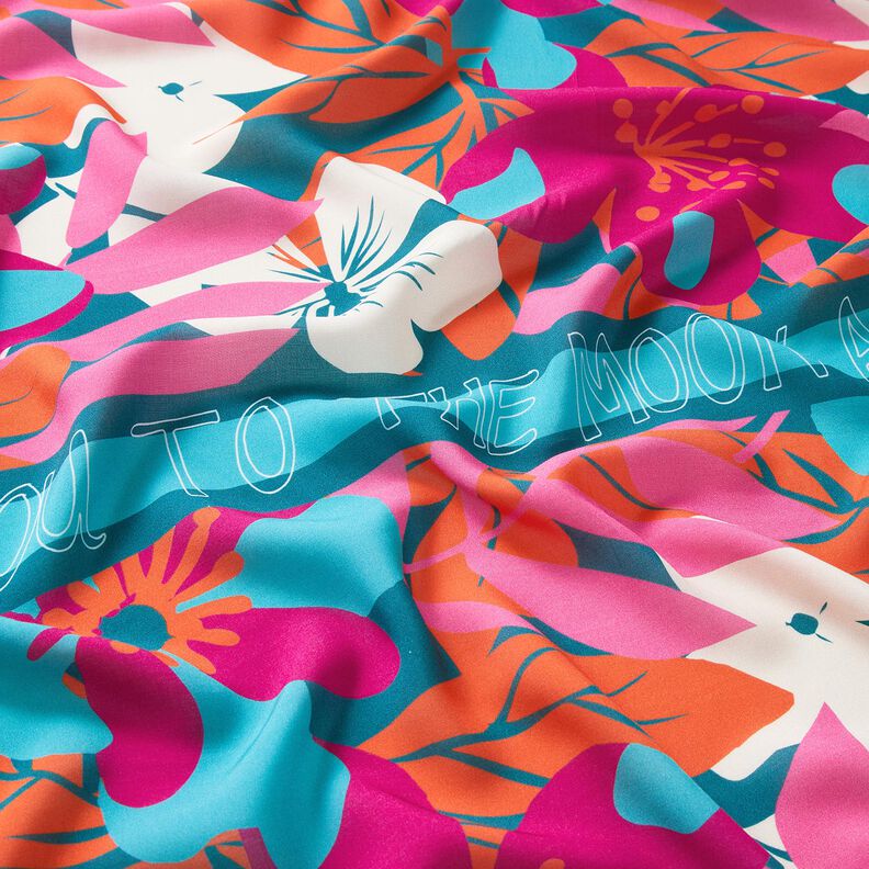 Viscose Voile Flores grandes Design de rebordo Barra – azul petróleo,  image number 2