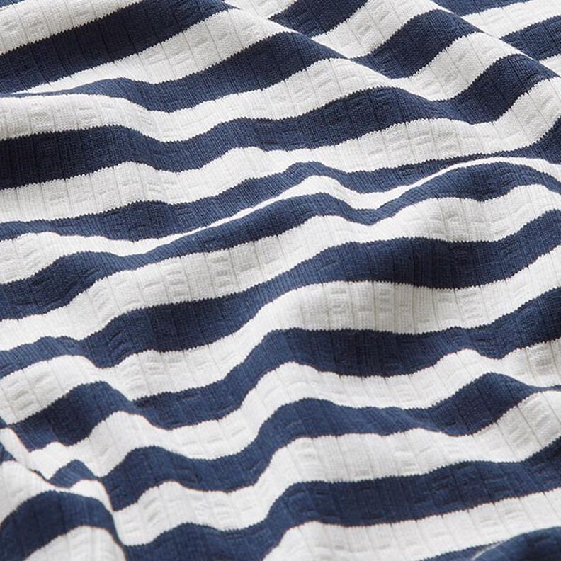 Jersey canelado Riscas diagonais com fio tingido – branco sujo/azul-marinho,  image number 2