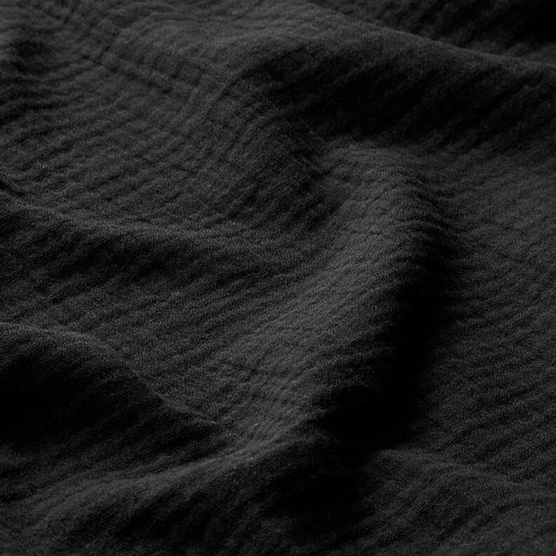 GOTS Musselina/ Tecido plissado duplo | Tula – preto,  image number 3
