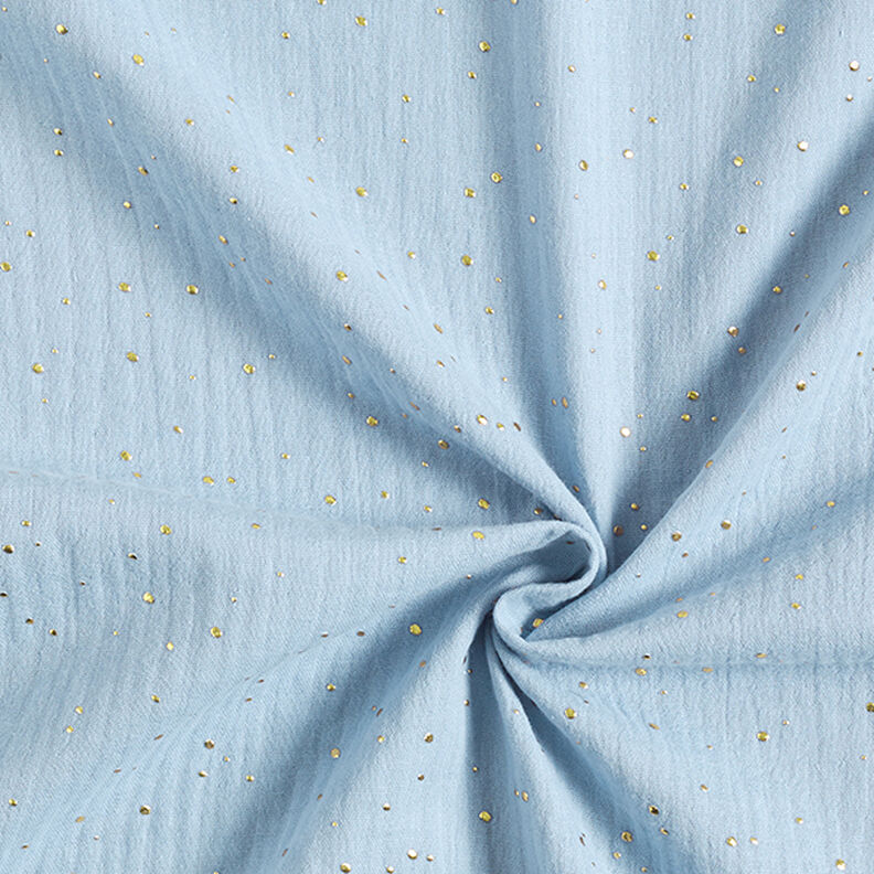 Algodão Musselina Sarapintas douradas espalhadas – azul claro/dourado,  image number 3