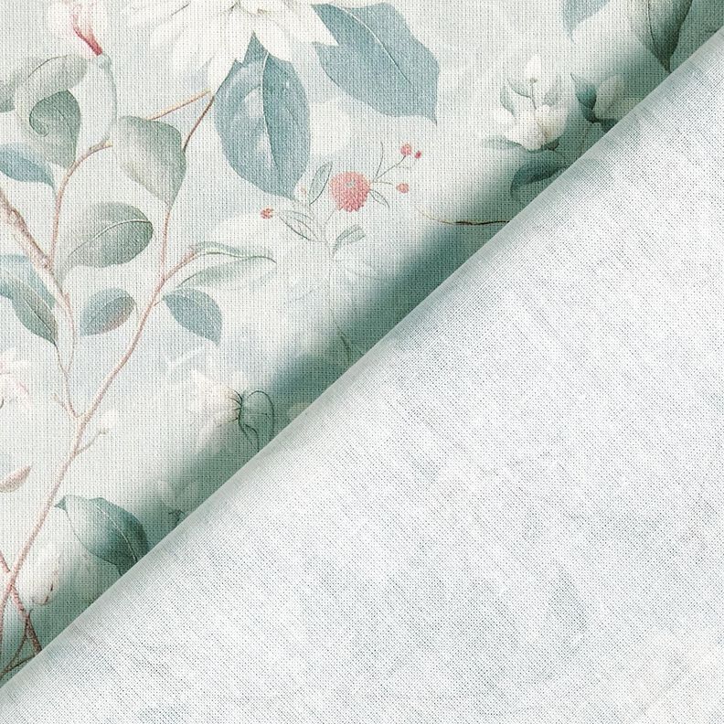 Tecido de algodão Popelina Ramos floridos finos – azul prateado,  image number 4