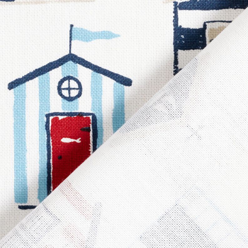 Tecido para decoração Meio linho Panamá Casas de praia – branco/azul-marinho,  image number 4