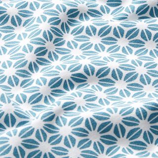 Jersey de algodão Padrão floral abstrato – branco sujo/azul petróleo, 