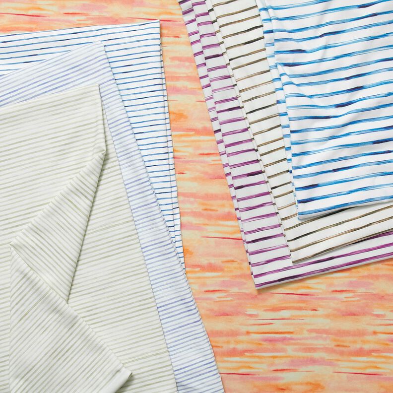 Jersey de algodão Riscas em aguarela Impressão Digital – marfim/azul real,  image number 5