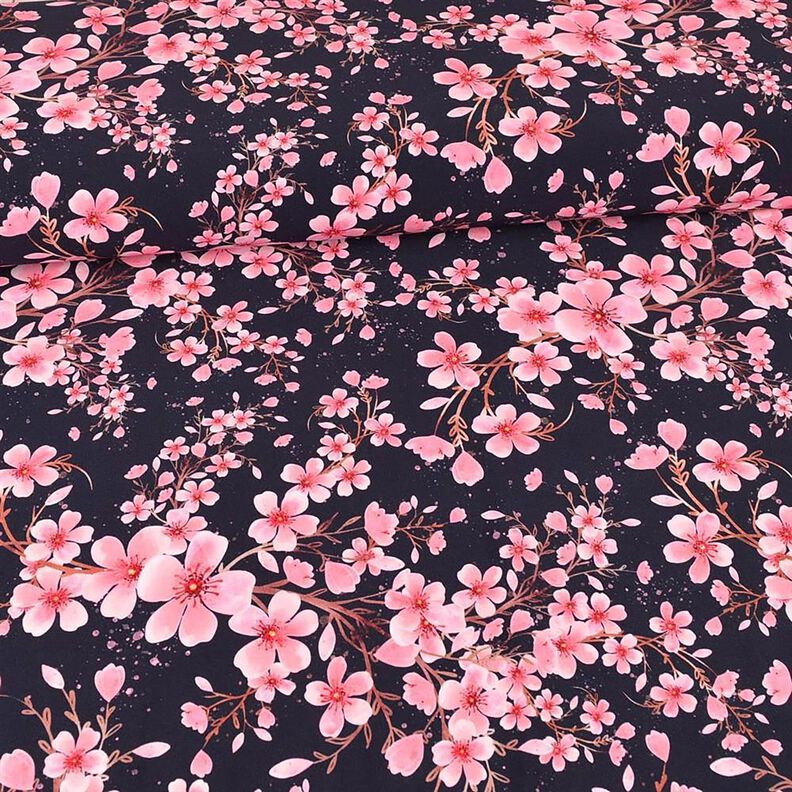 Jersey de algodão Flores de cerejeira | Glitzerpüppi – azul-marinho,  image number 2
