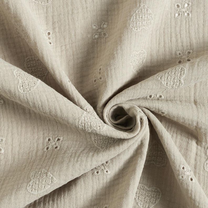 Musselina/ Tecido plissado duplo Bordado inglês Corações – cinzento-seda,  image number 3