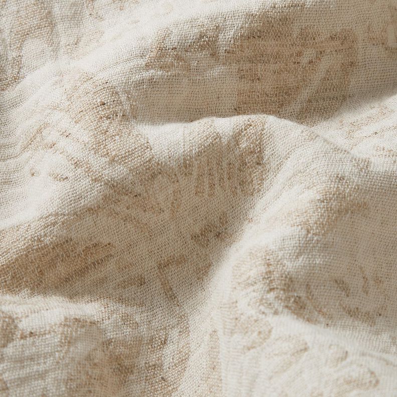 Musselina/ Tecido plissado duplo Mix de linho Flores – amêndoa,  image number 2