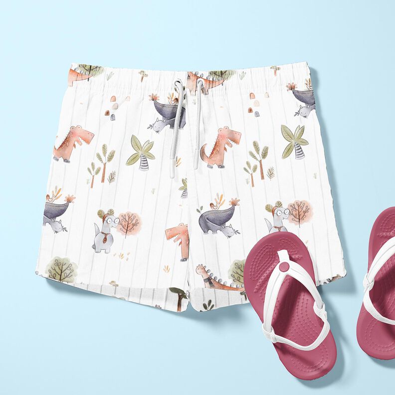 Popelina de algodão Dinossauros e riscas Impressão Digital – branco/verde amarelado,  image number 5