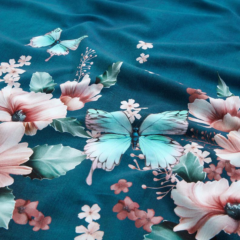 Jersey de algodão Prado de borboletas | Glitzerpüppi  – azul petróleo claro/rosé,  image number 2