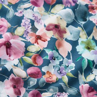 French Terry Sweat de verão Prado de flores aguarela Impressão Digital – azul-oceano, 