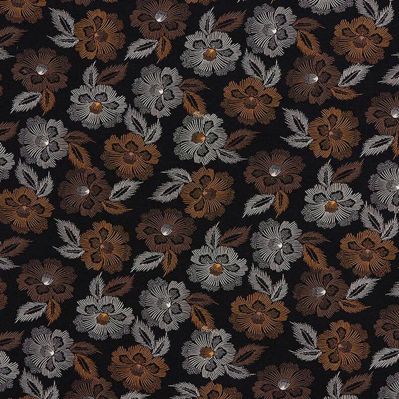 Jersey de viscose Fogos de artifício florais – preto/castanho,  image number 1
