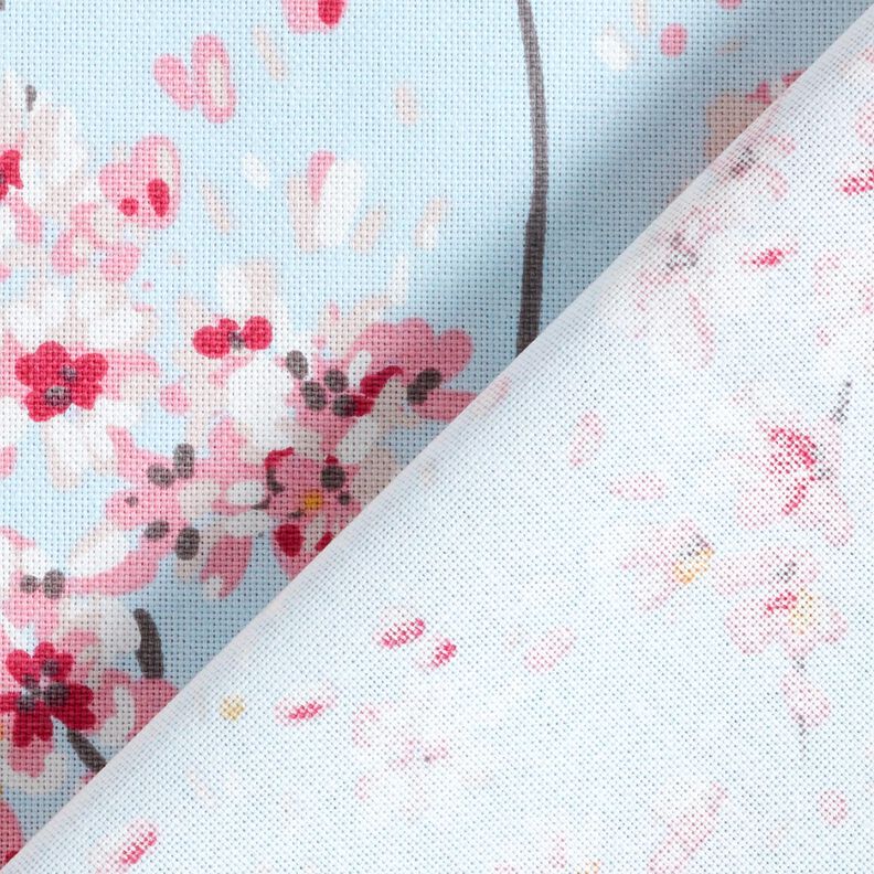 Tecido para decoração Meio linho Panamá Ramos de flor de cerejeira – azul claro/rosa,  image number 4