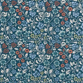 Tecido de algodão Cretone Gavinhas florais – azul petróleo/taupe claro, 