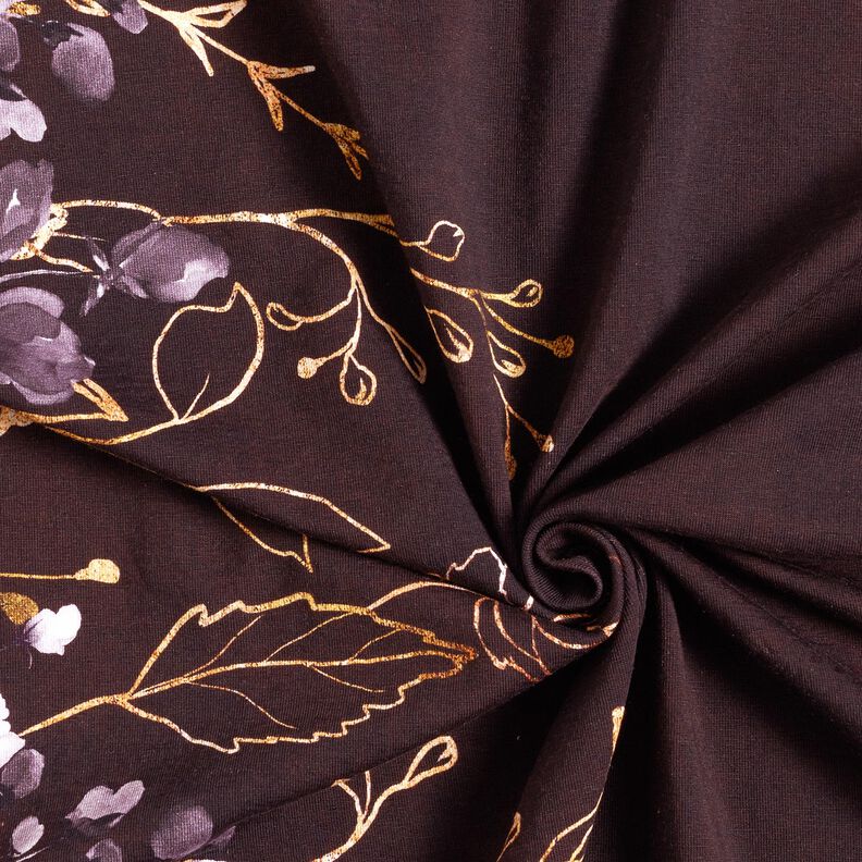 Jersey de algod&atilde;o Tecido com orla Flores com brilho dourado | Glitzerp&uuml;ppi &ndash; bord&ocirc;/vermelho violeta,  image number 3