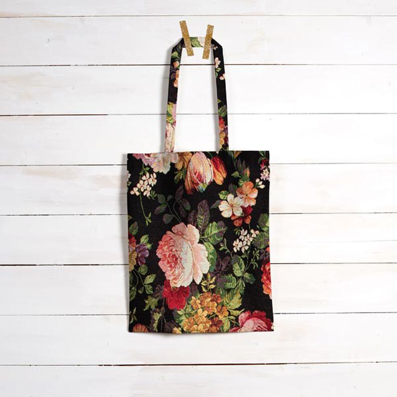 Tecido para decoração Gobelina ramos de flores – preto/terracota,  image number 6