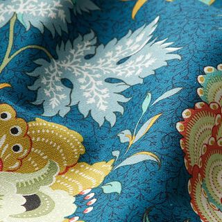 Tecido para decoração Lona Padrão floral oriental – azul petróleo, 
