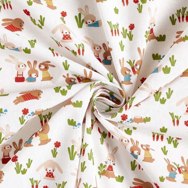 Popelina de algodão Coelhinhos no jardim – branco,  image number 3