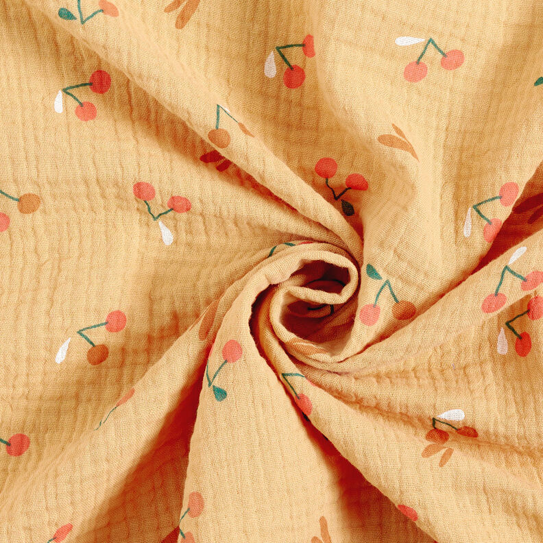 Musselina/ Tecido plissado duplo Cerejas – ouro velho/cor de caramelo,  image number 3