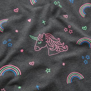 Jersey de algodão Unicórnios néon e arco-íris – antracite, 