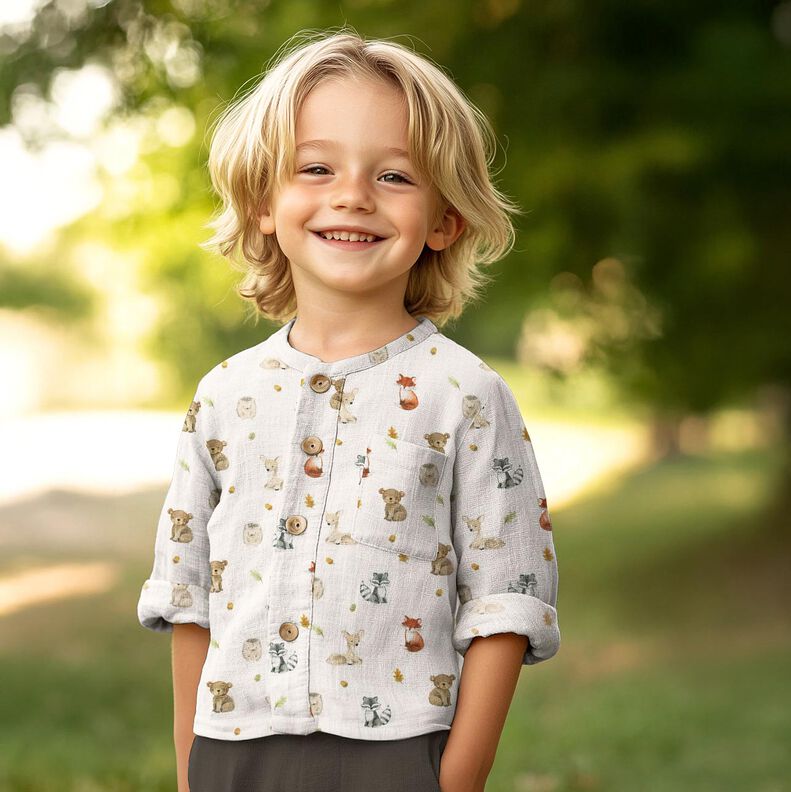 Musselina/ Tecido plissado duplo Animais da floresta Impressão Digital | Poppy Fabrics –,  image number 5