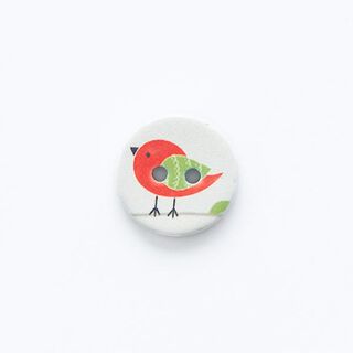 Botão com desenho de pássaro, 2 furos [ Ø 15 mm ] – branco sujo/vermelho, 