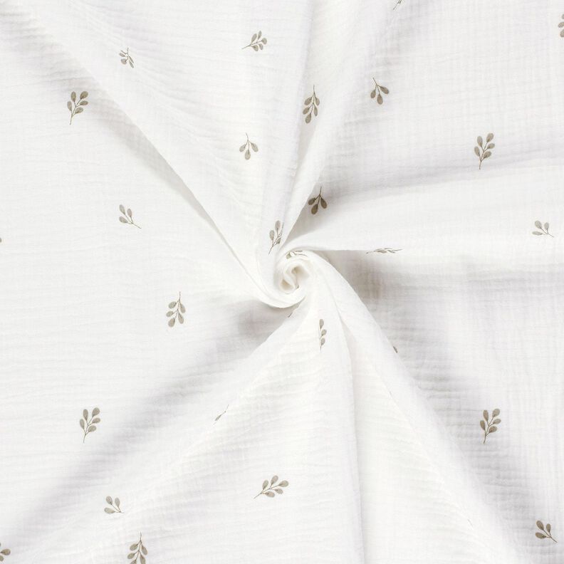 Musselina/ Tecido plissado duplo Pequeno ramo – branco sujo/verde amarelado,  image number 3