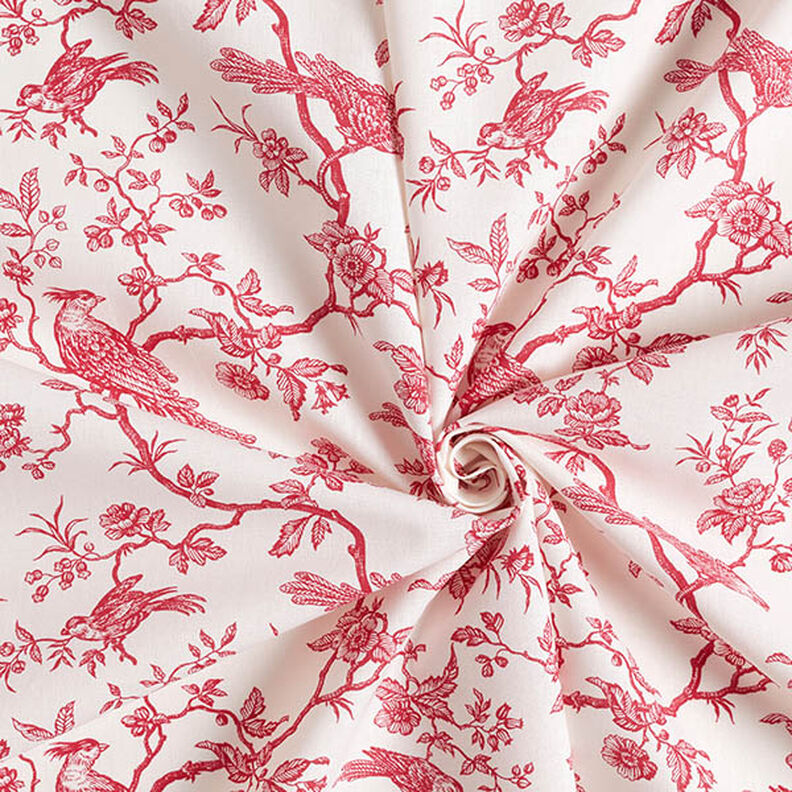 Tecido de algodão Cretone Pássaros – vermelho/branco sujo,  image number 3