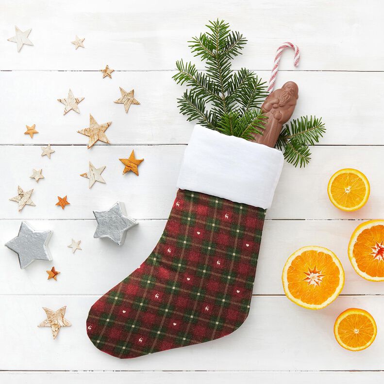 Tecido para decoração Meio linho Panamá Xadrez com corações – vermelho escuro/pinheiro escuro,  image number 5