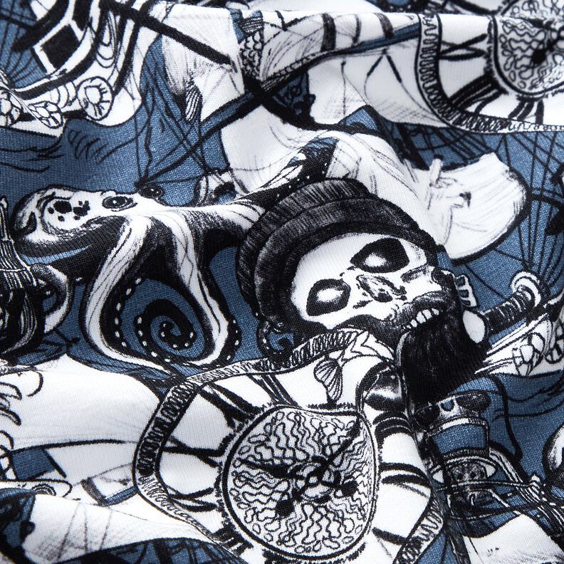 Jersey de algodão Desenhos de tatuagem marítimos Impressão Digital – azul ganga,  image number 2