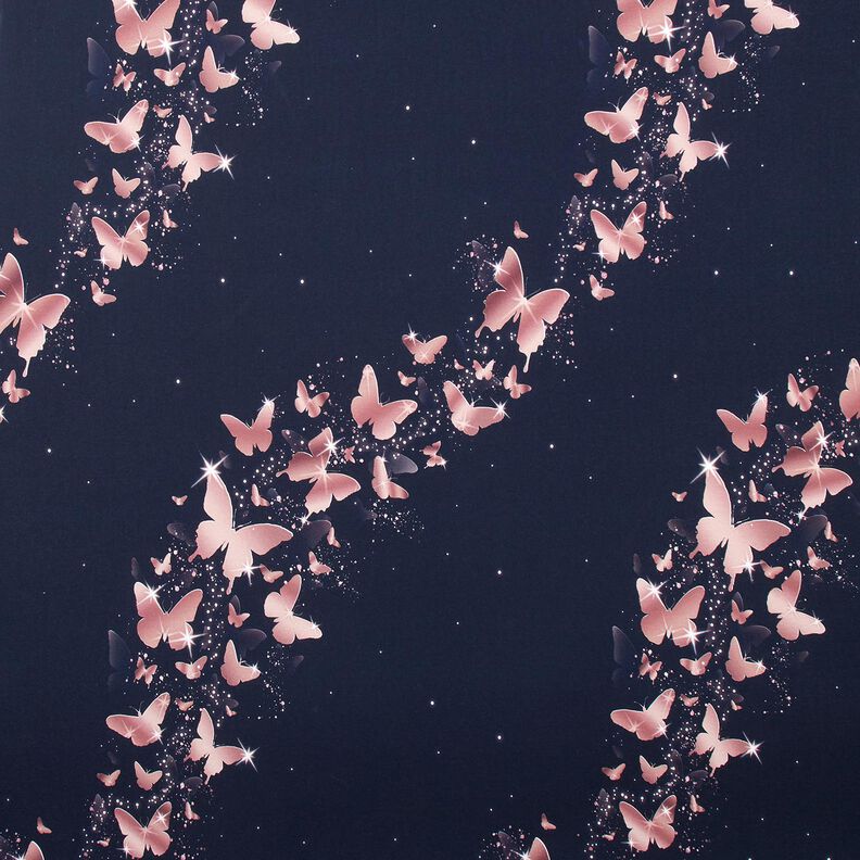 Jersey de algodão Borboletas brilhantes | Glitzerpüppi – azul-noite/rosa embaçado,  image number 1