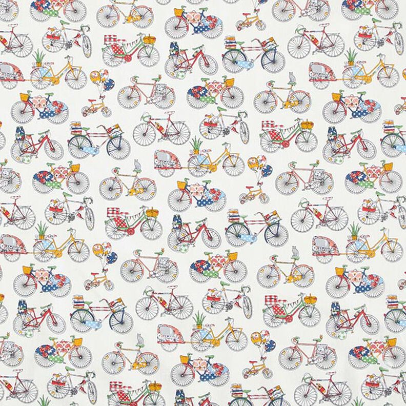 Tecido de algodão Cretone Bicicletas retro – branco sujo,  image number 1