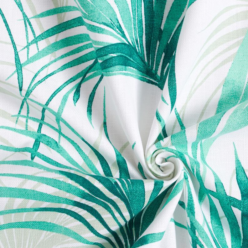 Tecido para decoração Panamá Folha de palmeira – branco/verde esmeralda,  image number 3